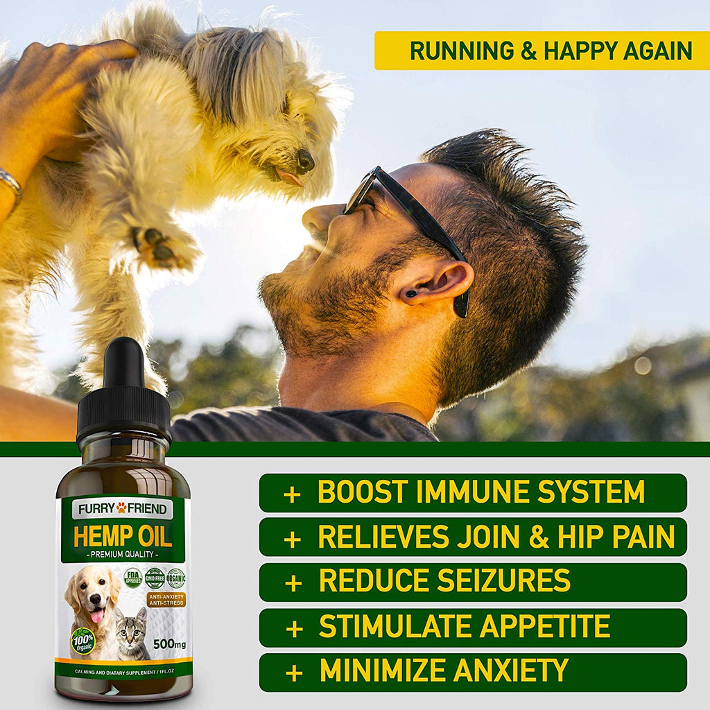 Hemp Oil for Dogs & Cats - 1000 mg - Anxiety Relief for Dogs & Cats - 100% Organic Pet Hemp Oil - Supports Hip & Joint Health - Grown & Made in USA - Natural Relief for Pain