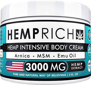 Hemp Cream - 3000 Mg - Made in USA - Back, Neck, Knee Pain Relief