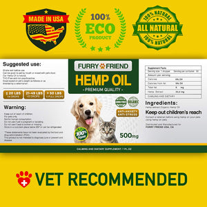 Hemp Oil for Dogs & Cats - 1000 mg - Anxiety Relief for Dogs & Cats - 100% Organic Pet Hemp Oil - Supports Hip & Joint Health - Grown & Made in USA - Natural Relief for Pain