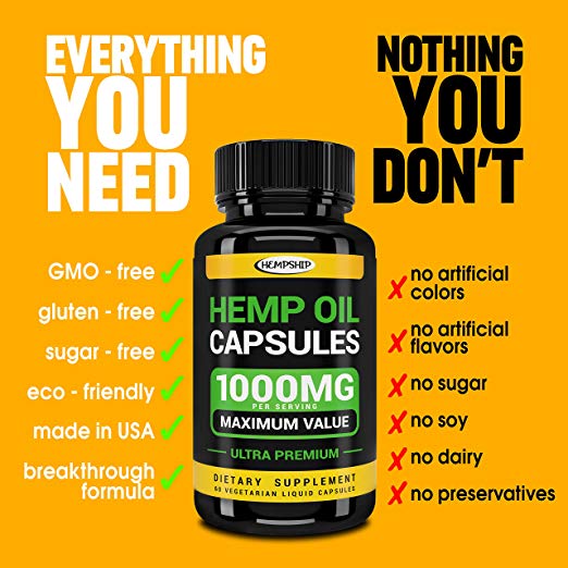 Hemp Oil Capsules - 1000 MG of Pure Hemp Extract per Serving