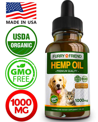 Image of Hemp Oil for Dogs & Cats - 1000 mg - Anxiety Relief for Dogs & Cats - 100% Organic Pet Hemp Oil - Supports Hip & Joint Health - Grown & Made in USA - Natural Relief for Pain