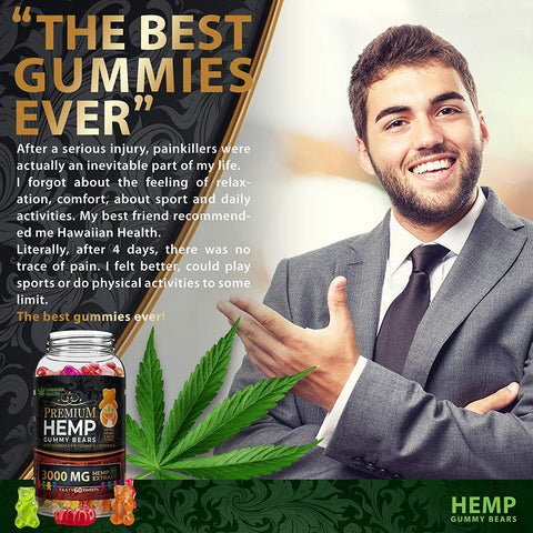 Image of Hemp Gummies Premium 3000 Milligram High Potency - 50 Per Fruity Gummy Bear with Organic Hemp Oil | Rich in Omega 3-6-9