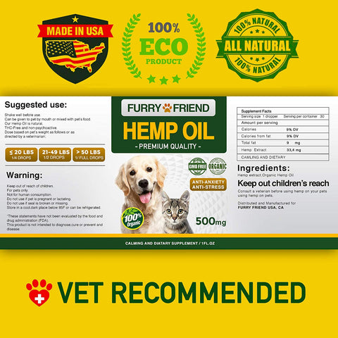 Image of Hemp Oil for Dogs & Cats - 1000 mg - Anxiety Relief for Dogs & Cats - 100% Organic Pet Hemp Oil - Supports Hip & Joint Health - Grown & Made in USA - Natural Relief for Pain