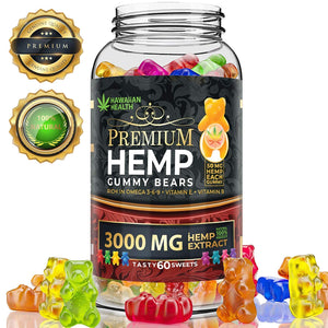 Hemp Gummies Premium 3000 Milligram High Potency - 50 Per Fruity Gummy Bear with Organic Hemp Oil | Rich in Omega 3-6-9