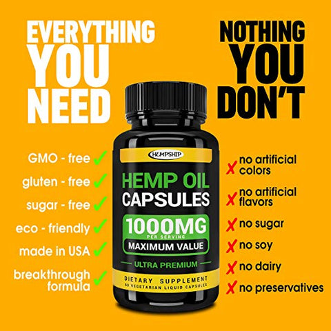 Image of Hemp Oil Capsules - 1000 MG of Pure Hemp Extract per Serving