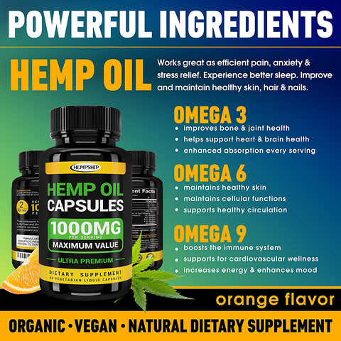 Image of Hemp Oil Capsules - 1000 MG of Pure Hemp Extract per Serving